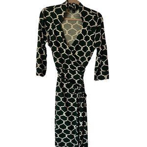 Banana Republic Green White Chain Link Print Faux Wrap Dress Sz L